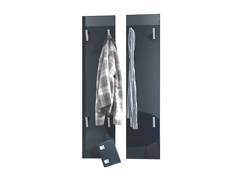 Panneau mural 120, Panneau de porte-manteau comprenant 2 panneaux, Noir haute brillance (28 x 120 x 2 cm chacun)