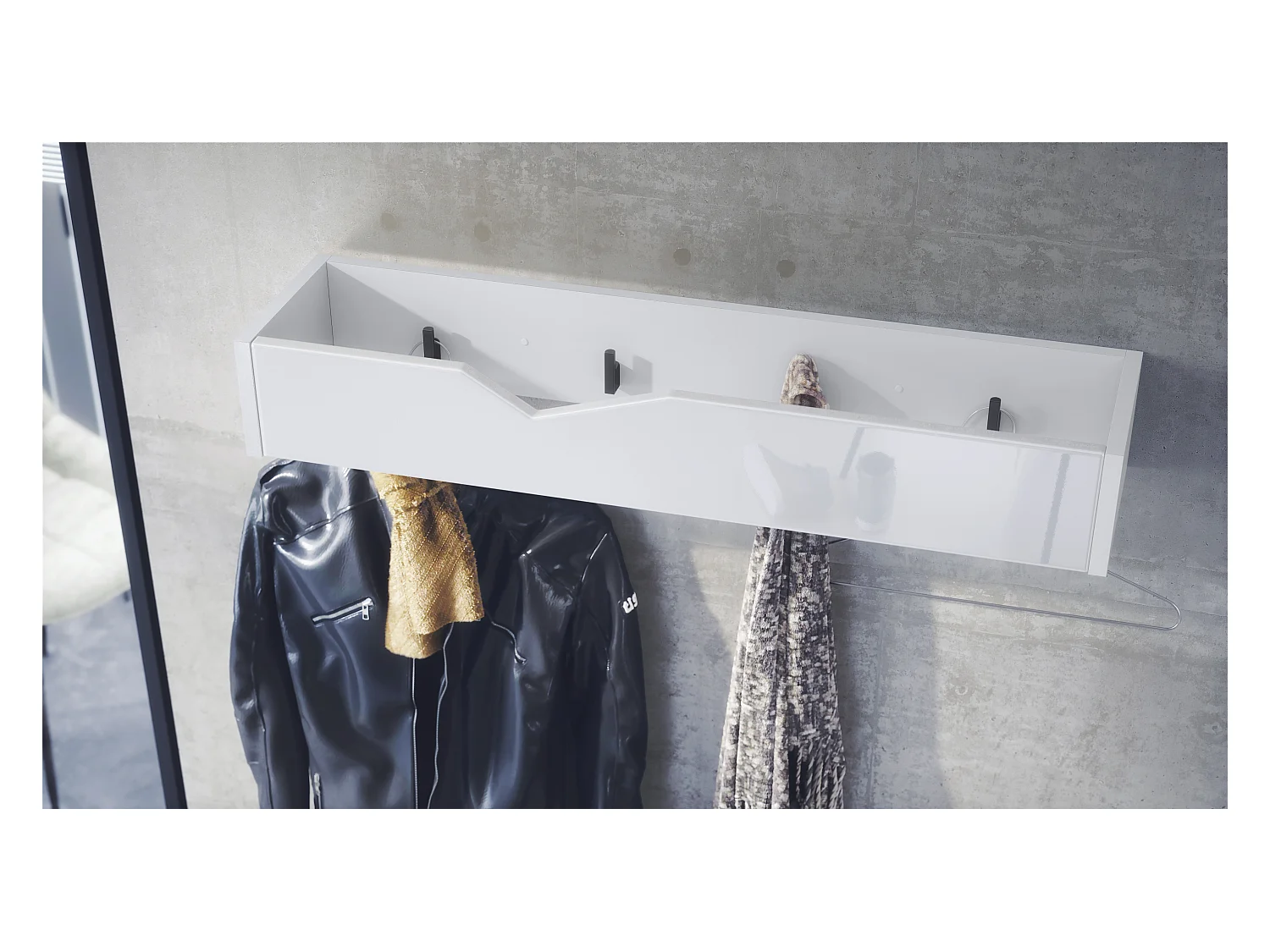 Porte-manteau crochets muraux panneau de penderie Kolmio, corps blanc mat, façade blanc haute brillance 83,5 x 12,5 x 21 cm