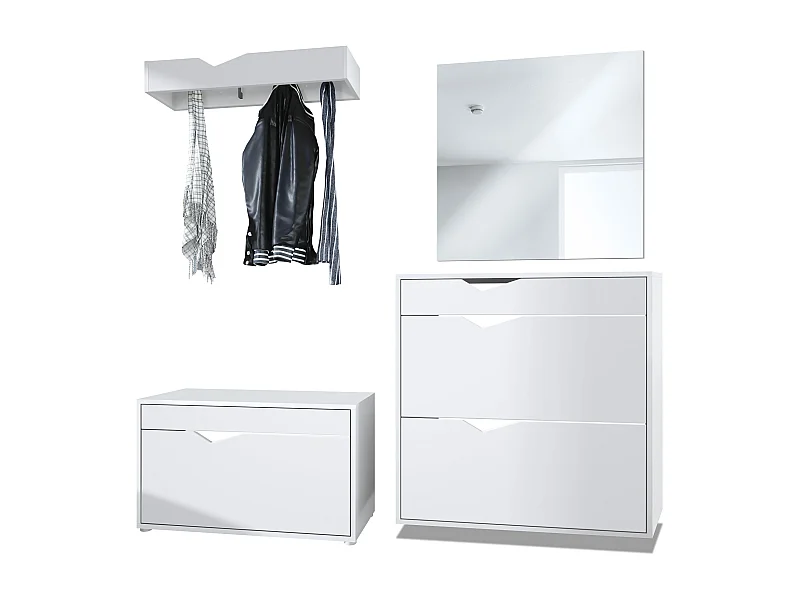 Ensemble Vestiaire Kolmio 190 x 185 x 33 cm portemanteau de couloir, caisson en blanc mat, façades en Blanc mat | Grand choix de couleurs