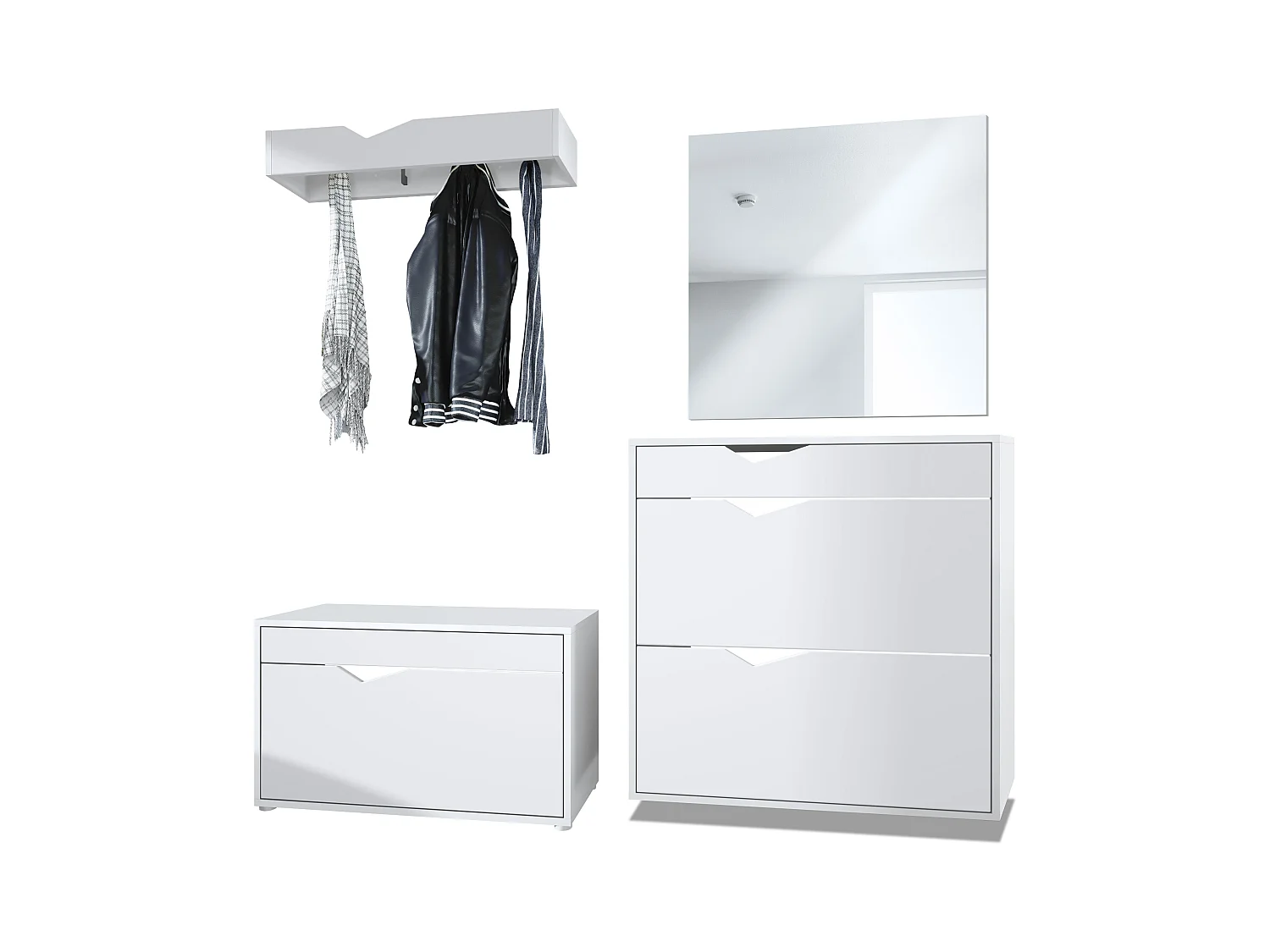 Ensemble Vestiaire Kolmio 190 x 185 x 33 cm portemanteau de couloir, caisson en blanc mat, façades en Blanc mat | Grand choix de couleurs