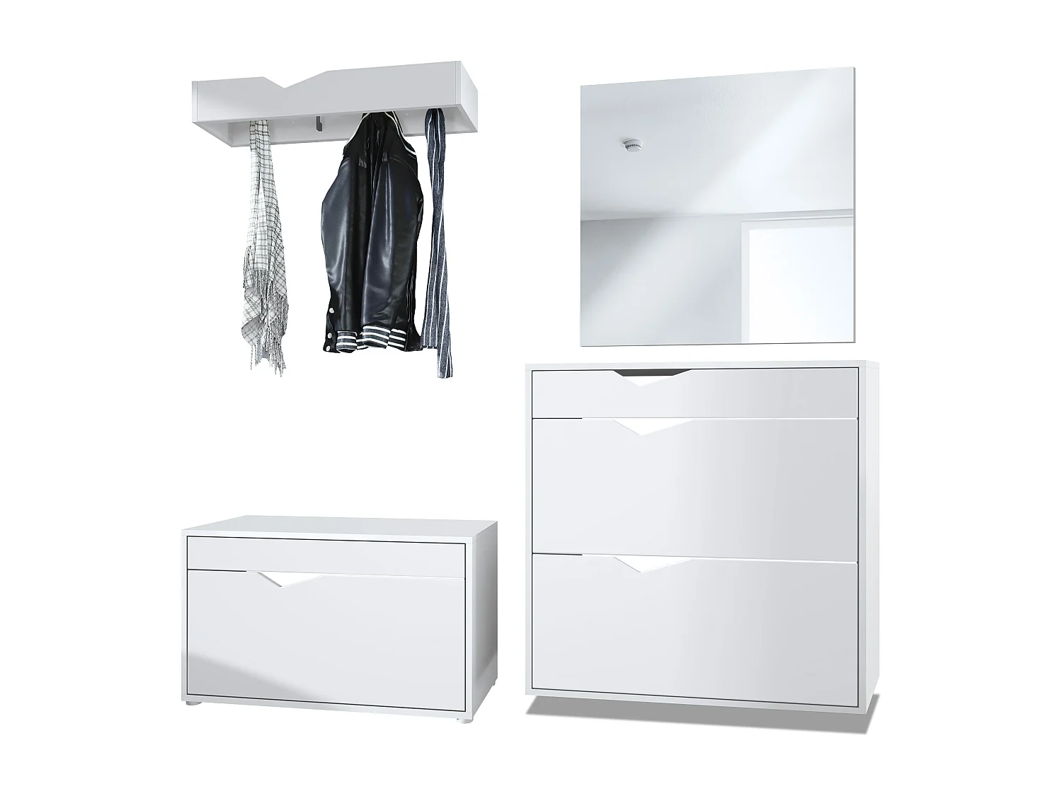 Ensemble Vestiaire Kolmio 190 x 185 x 33 cm portemanteau de couloir, caisson en blanc mat, façades en Blanc mat | Grand choix de couleurs