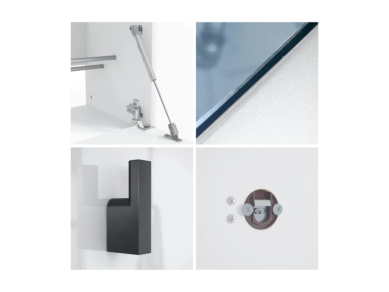 Ensemble Vestiaire Hanko : Comprend 1 Banc à Chaussures, 1 Porte-Manteau et 1 Miroir Murale, blanc mat/gris haute brillance