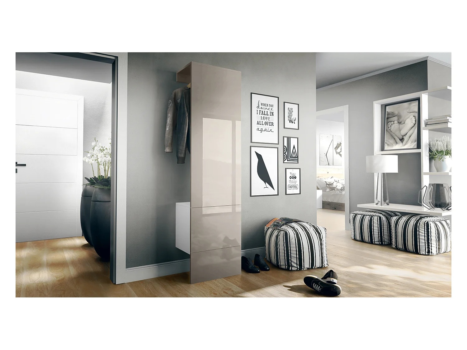 GARDEROBE Hollywood Sandgrau Hochglanz