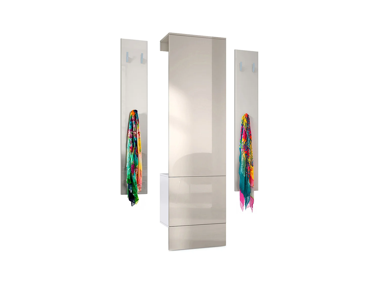 Ensemble d'entrée  Hollywood, comprenant 1 panneau de vestiaire mural, 1 tringle à vêtements et 1 ensemble de panneaux muraux, blanc mat/gris sable brillant