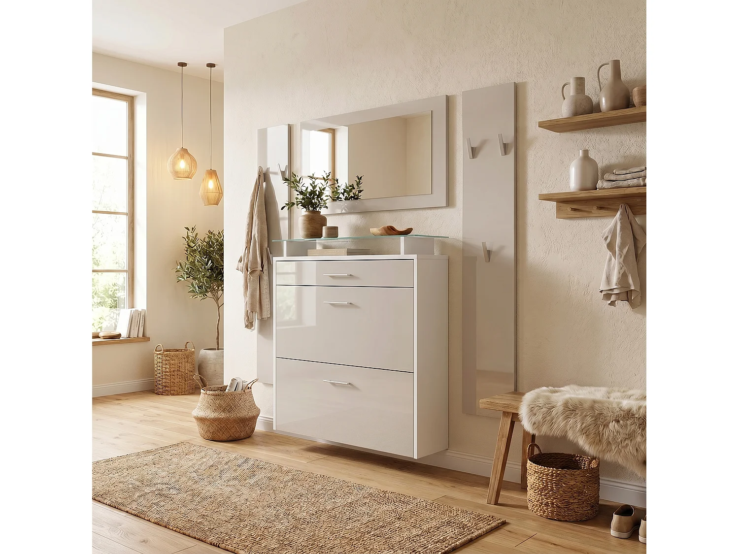 GARDEROBE Malea Front in Sandgrau Hochglanz
