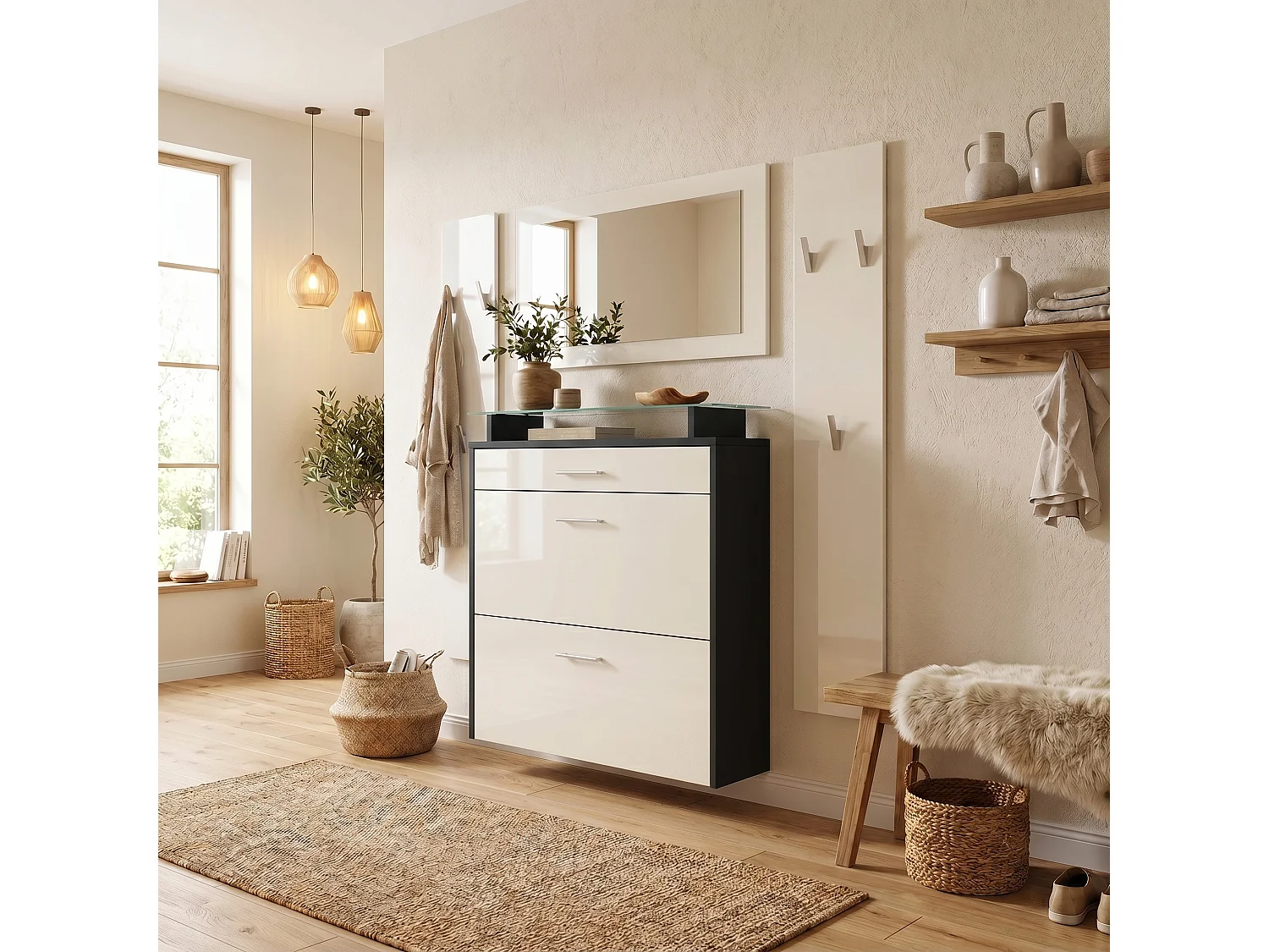 GARDEROBE Malea Front in Creme Hochglanz
