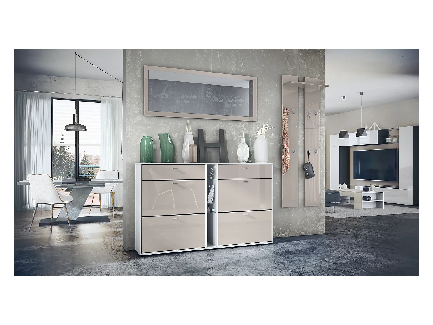 GARDEROBE Orlando Sandgrau Hochglanz