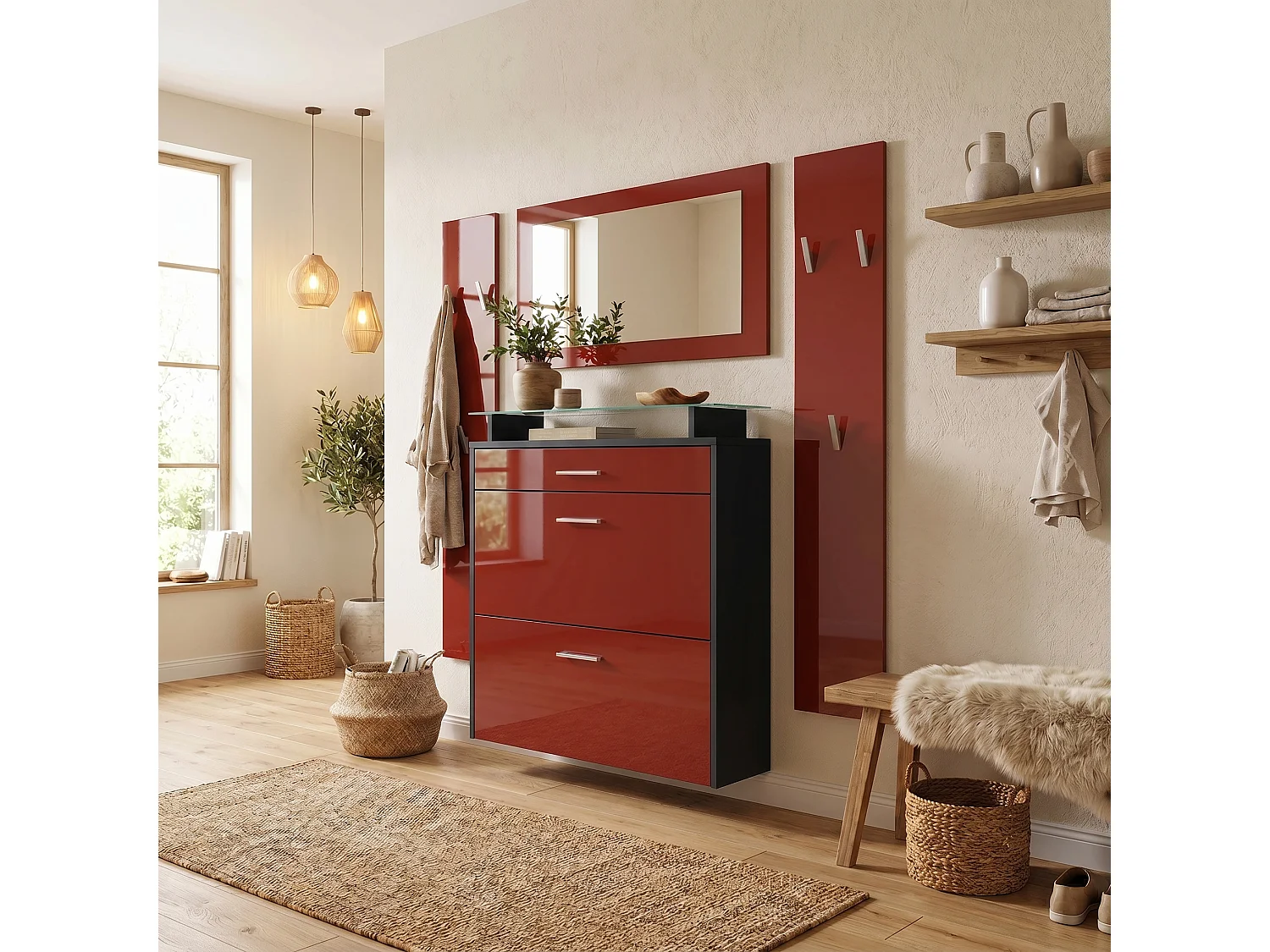 GARDEROBE Malea Front in Bordeaux Hochglanz