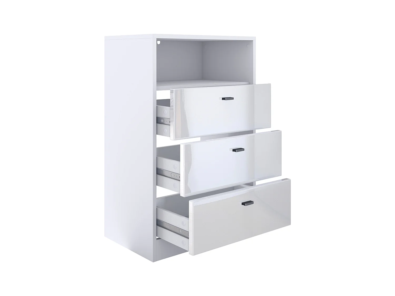 Ensemble de vestiaires Pino V2, 2 Panneaux muraux 140 cm et buffet avec 2 tiroirs & 1 compartiment ouvert, blanc mat/blanc mat (56 x 67,5 x 36 cm)