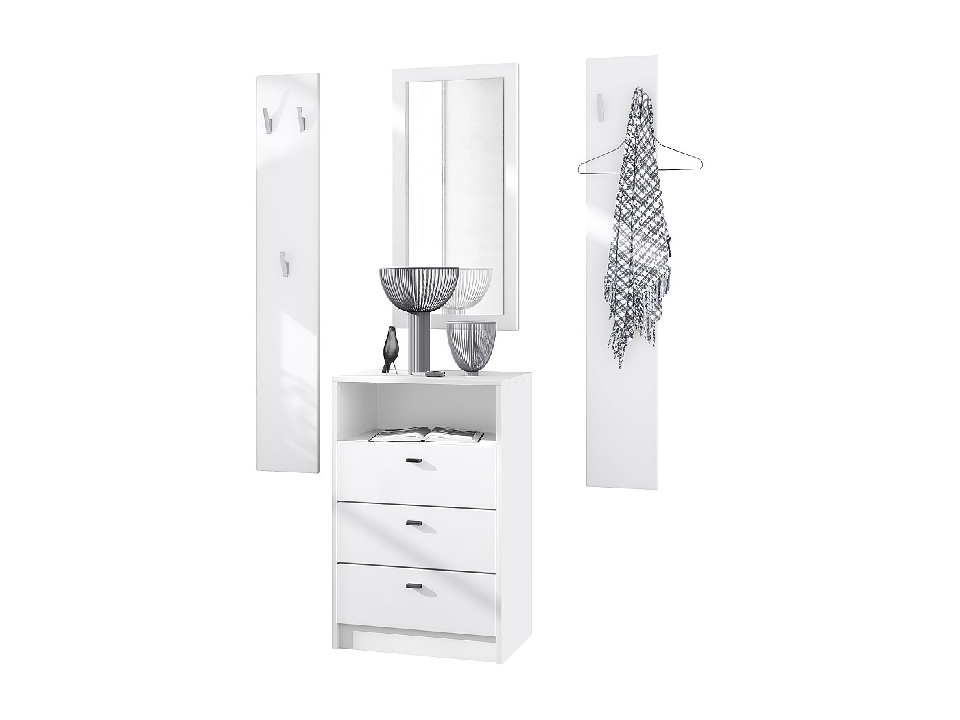 Modernluxe – Vestiaire d'entrée avec miroir et meuble à chaussures – Hauteur 190cm – Rangement pour 12 paires – Finition bois naturel et noir