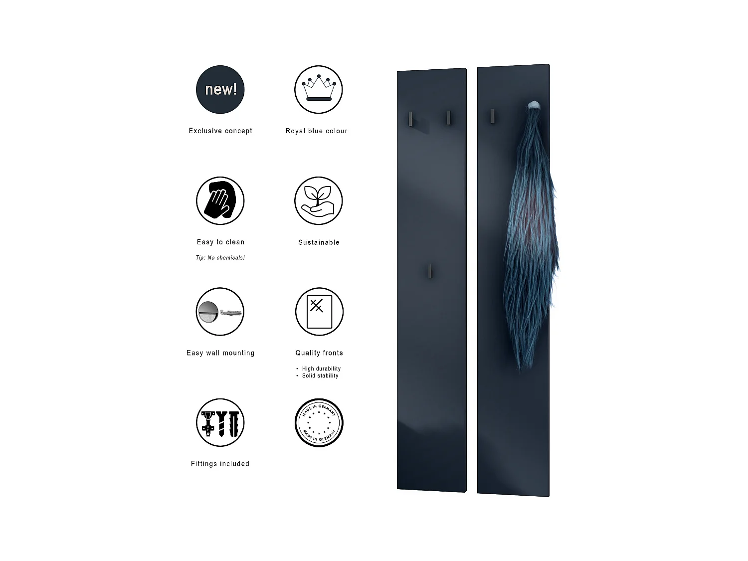 Panneau Mural Enigma 140, Fabriqué en Allemagne, Panneau de Vestiaire Composé de 2 Panneaux, Bleu royal (je 24 x 140 x 2 cm)