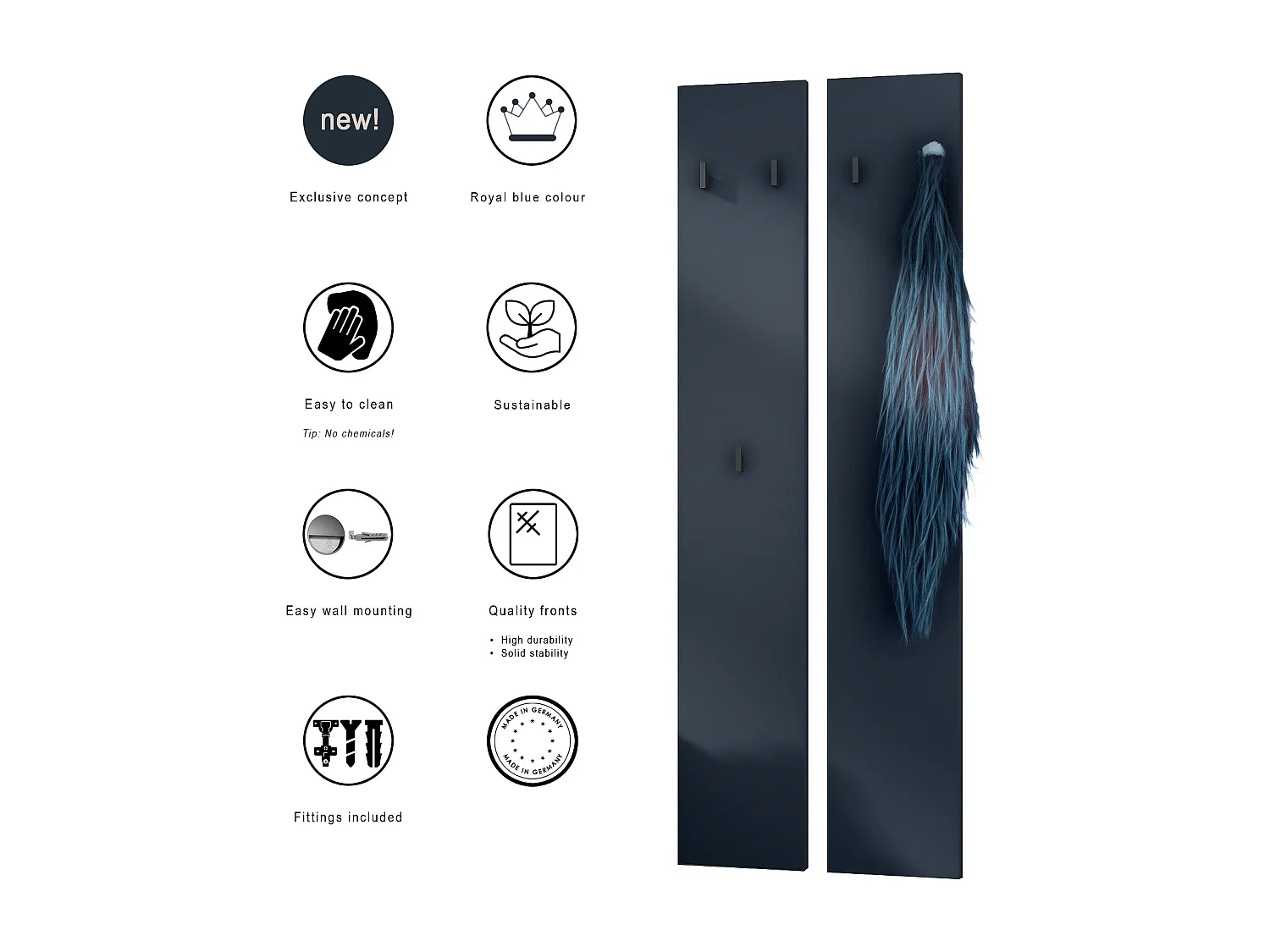Panneau Mural Enigma 140, Fabriqué en Allemagne, Panneau de Vestiaire Composé de 2 Panneaux, Bleu royal (je 24 x 140 x 2 cm)