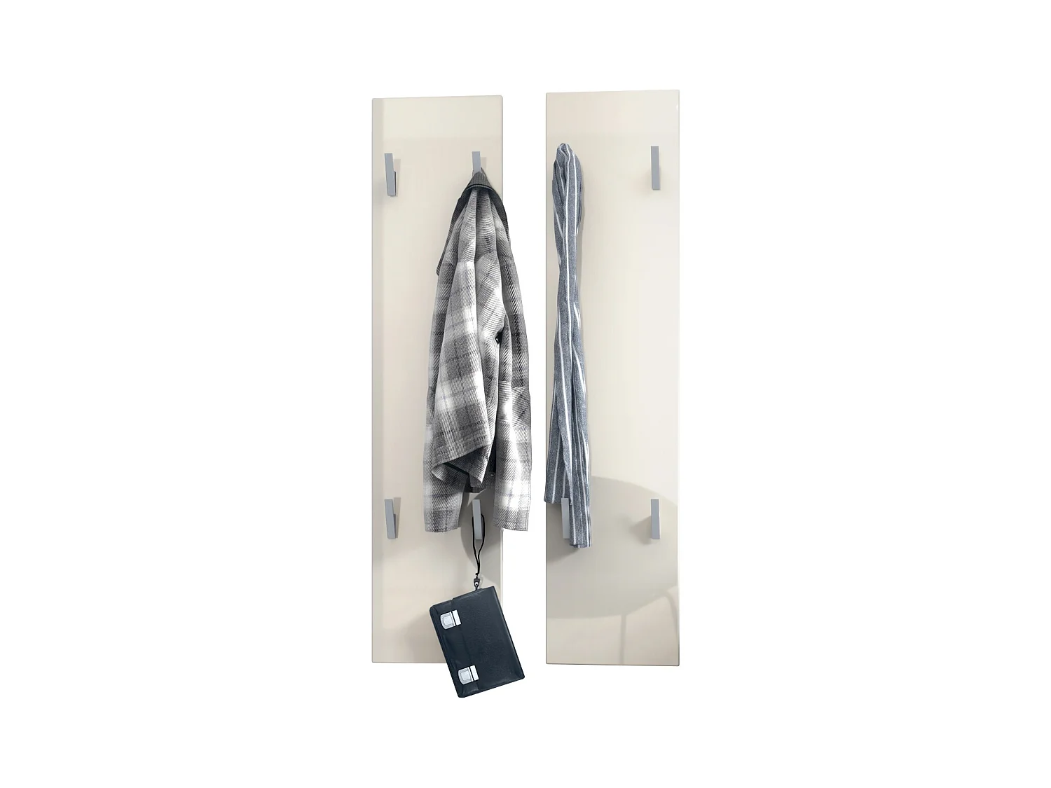 Panneau mural 120, Panneau de porte-manteau comprenant 2 panneaux, Crème haute brillance (28 x 120 x 2 cm chacun)