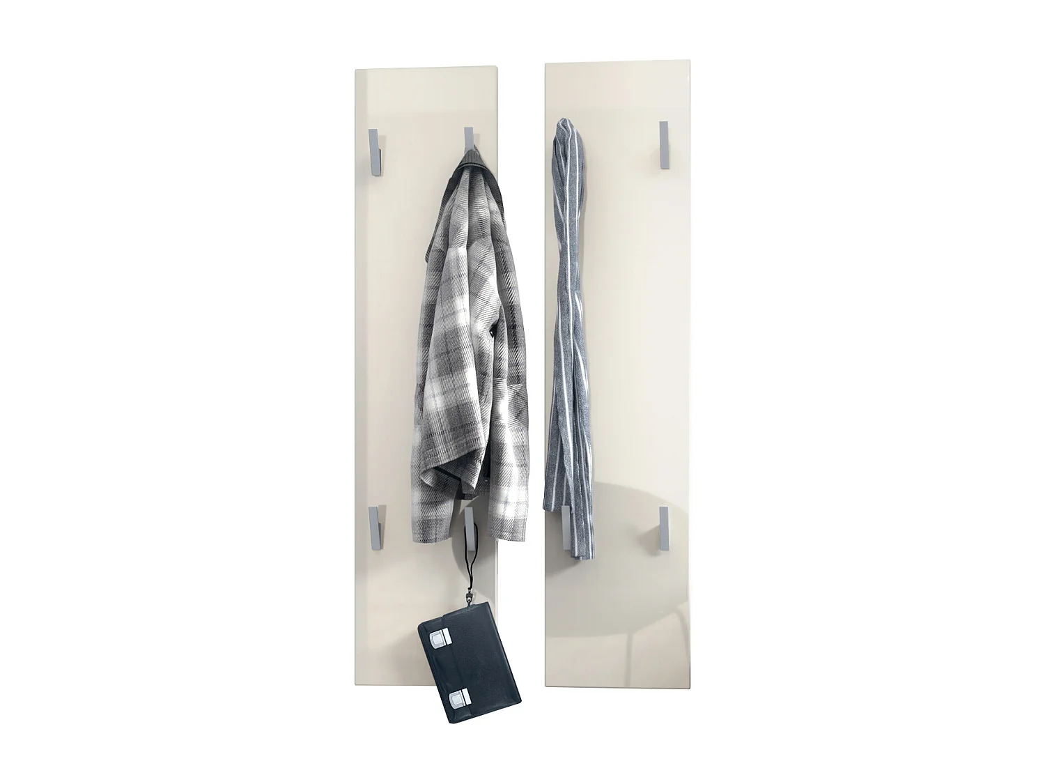 Panneau mural 120, Panneau de porte-manteau comprenant 2 panneaux, Crème haute brillance (28 x 120 x 2 cm chacun)
