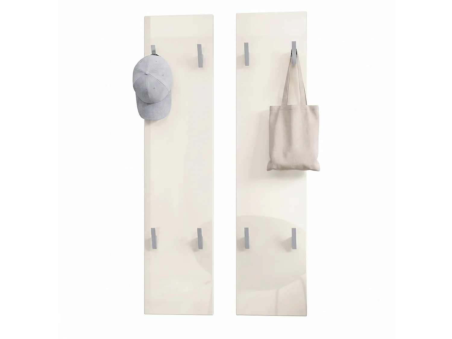 Panneau mural 120, Panneau de porte-manteau comprenant 2 panneaux, Crème haute brillance (28 x 120 x 2 cm chacun)