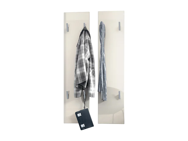 Panneau mural 120, Panneau de porte-manteau comprenant 2 panneaux, Crème haute brillance (28 x 120 x 2 cm chacun)