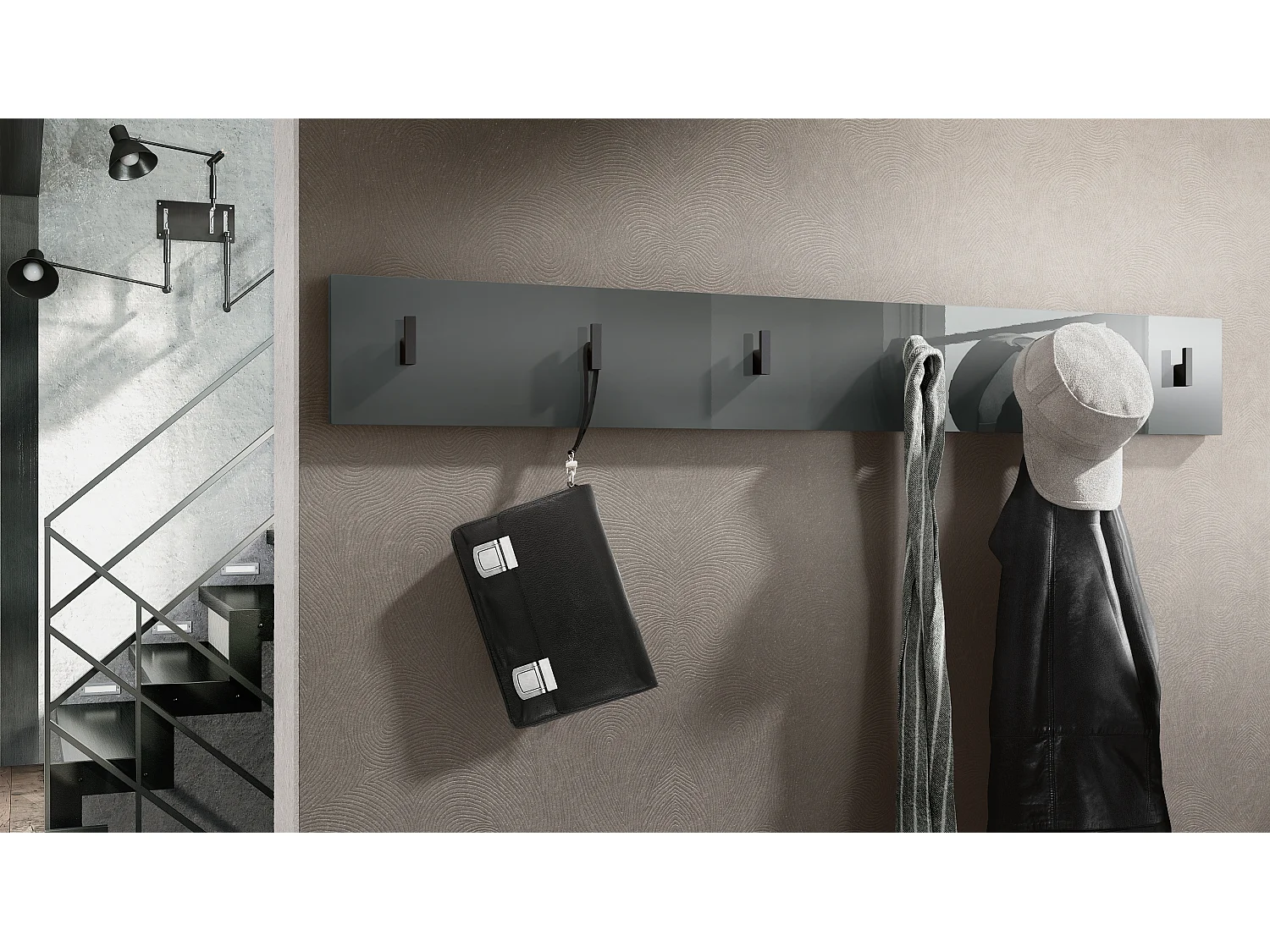 Wandgarderobe Garderobenleiste Garderobenpaneel Linea in Grau Hochglanz