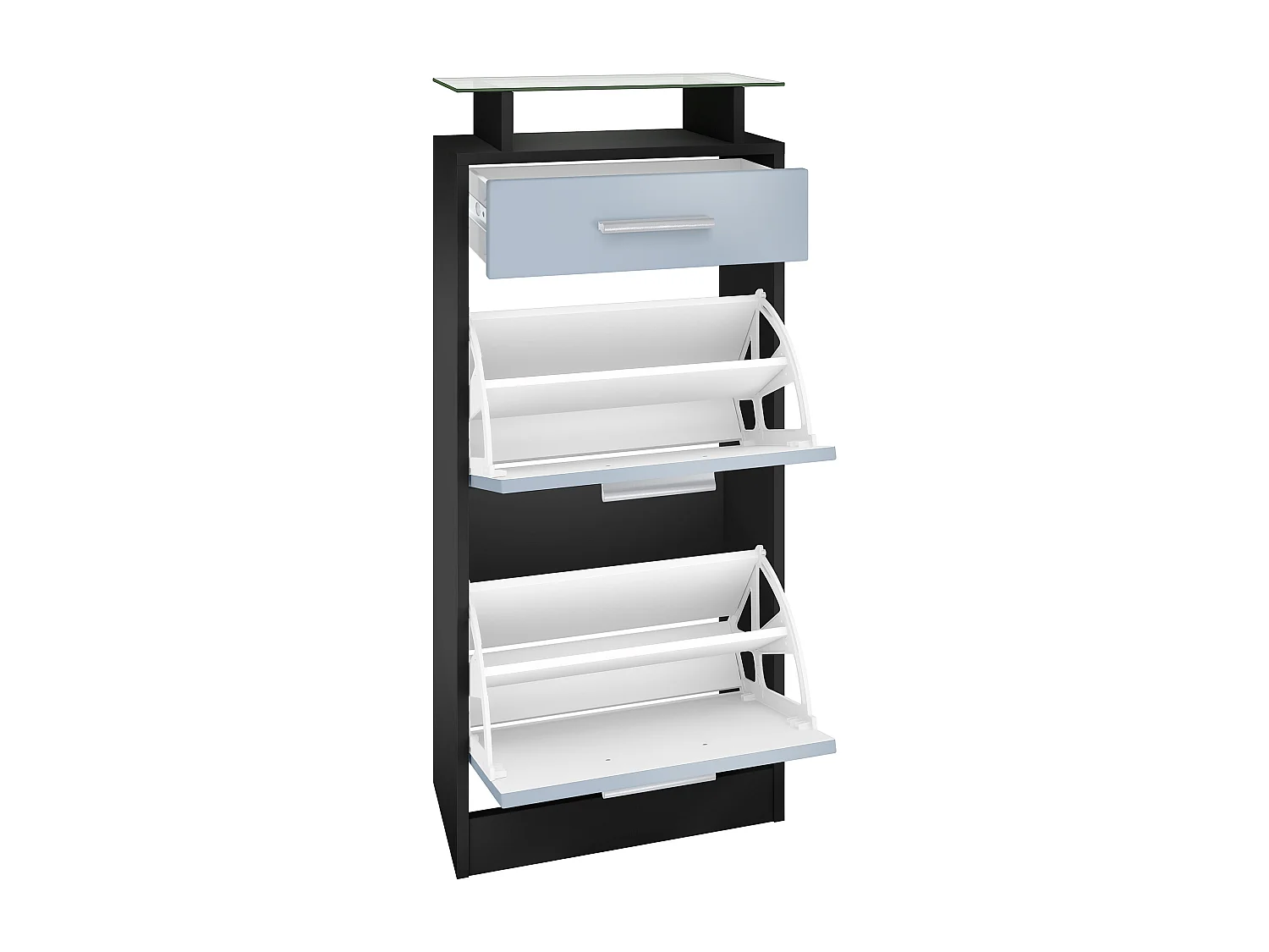 Ensemble de meubles d'entrée Loret V2 Mini, Corps en Noir mat / Façades en Mûre haute brillance