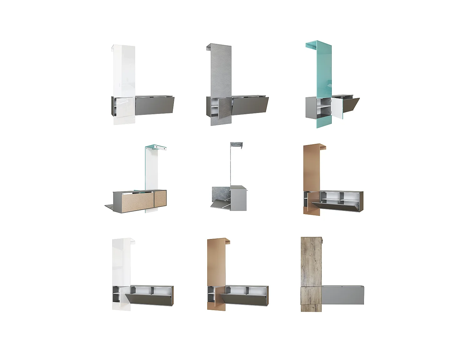 Penderie Carlton Set 4, Meuble d’entrée comprenant 1 panneau porte-manteaux, 1 module de commode, anthracite mat/blanc haute brillance (156,5 x 193 x 35 cm)