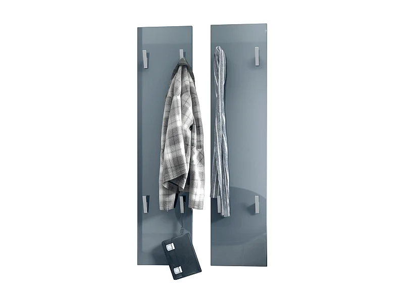 Panneau mural 120, Panneau de porte-manteau comprenant 2 panneaux, Gris haute brillance (28 x 120 x 2 cm chacun)