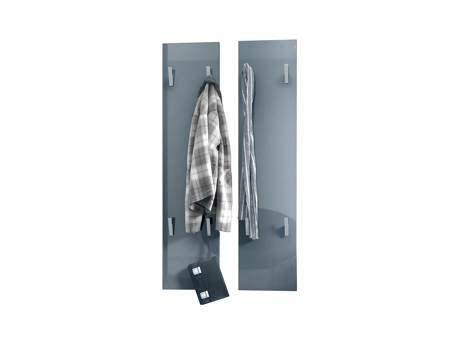 Panneau mural 120, Panneau de porte-manteau comprenant 2 panneaux, Gris haute brillance (28 x 120 x 2 cm chacun)