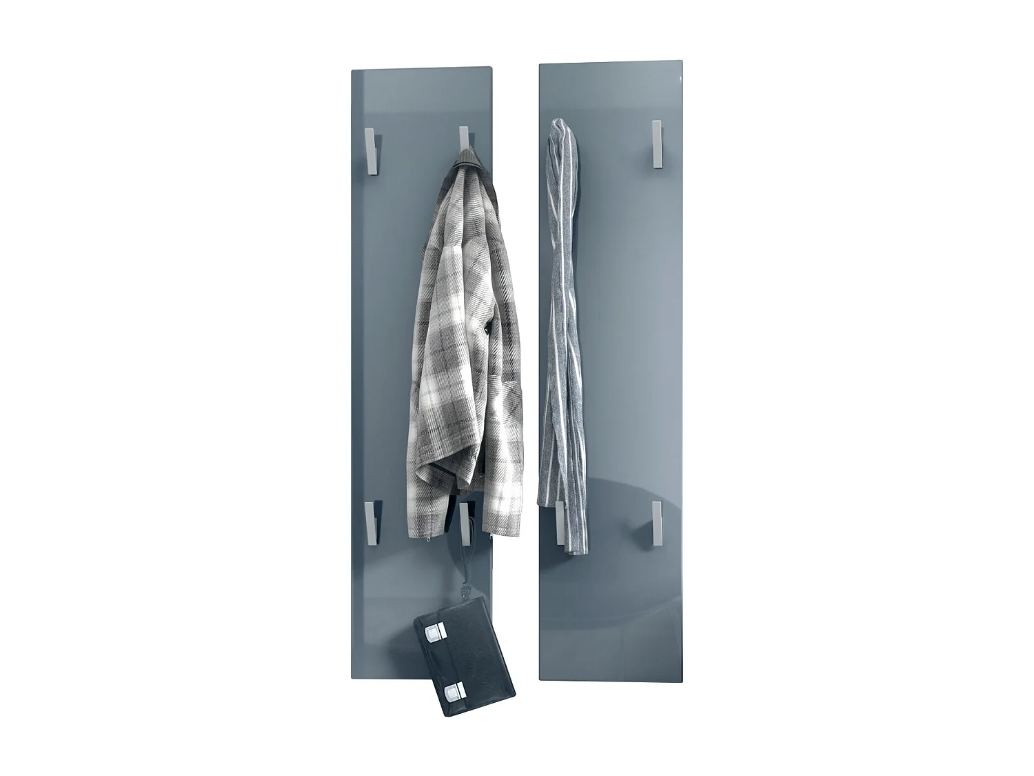 Panneau mural 120, Panneau de porte-manteau comprenant 2 panneaux, Gris haute brillance (28 x 120 x 2 cm chacun)