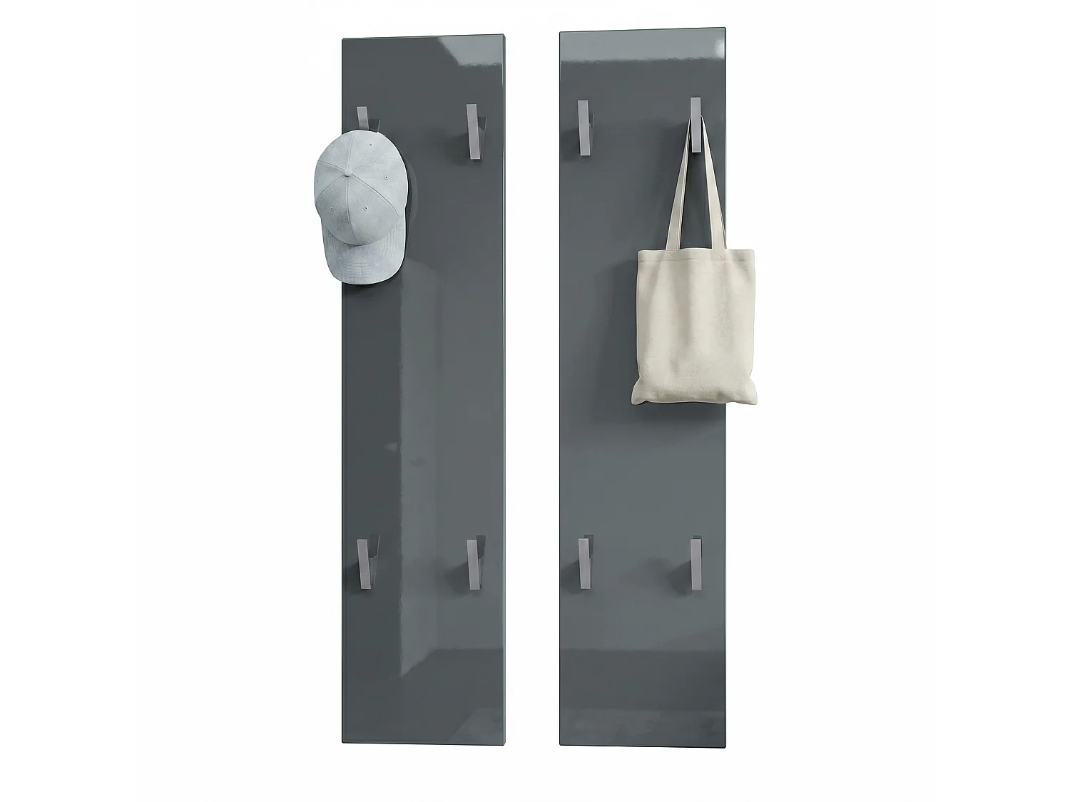 Panneau mural 120, Panneau de porte-manteau comprenant 2 panneaux, Gris haute brillance (28 x 120 x 2 cm chacun)