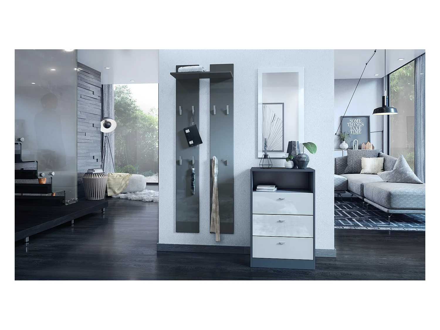 GARDEROBENPANEEL Wandpaneel Grau Hochglanz