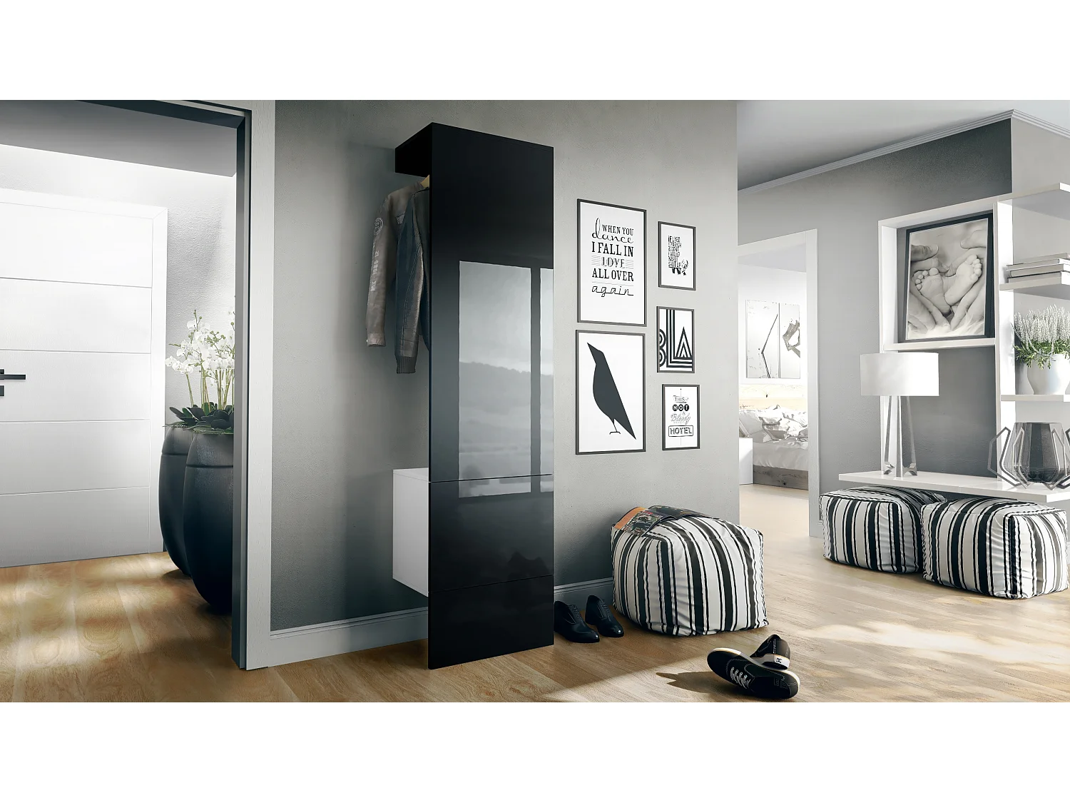 GARDEROBE Carlton Paneel in Schwarz Hochglanz