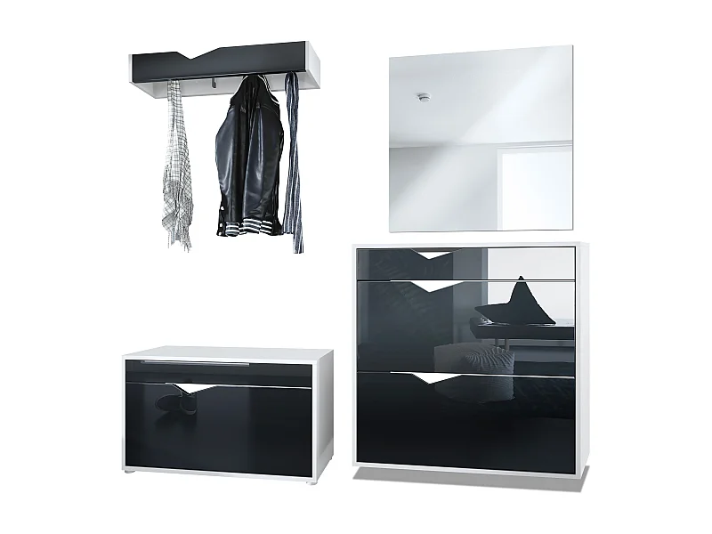 Perchero Kolmio 190 x 185 x 33 cm, cuerpo en blanco mate, frentes en Negro de alto brillo | Amplia selección de colores