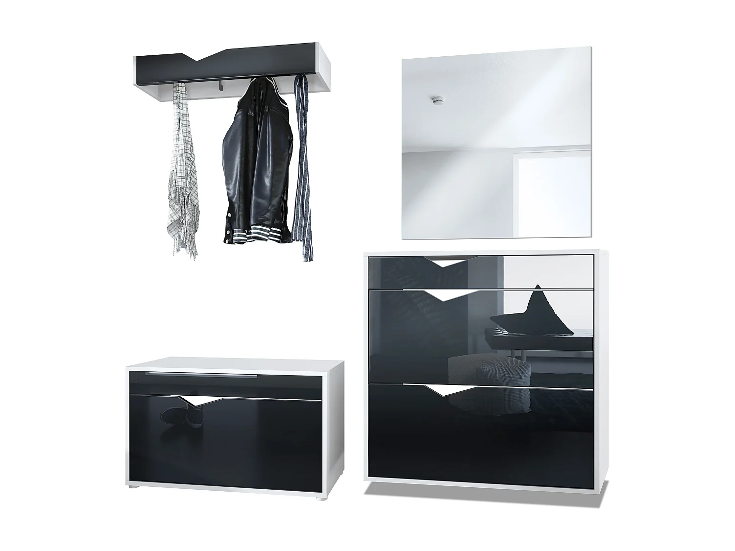 Armadio Corridoio Kolmio 190 x 185 x 33 cm, struttura in bianco opaco, frontali in nero lucido | Vasta scelta di colori