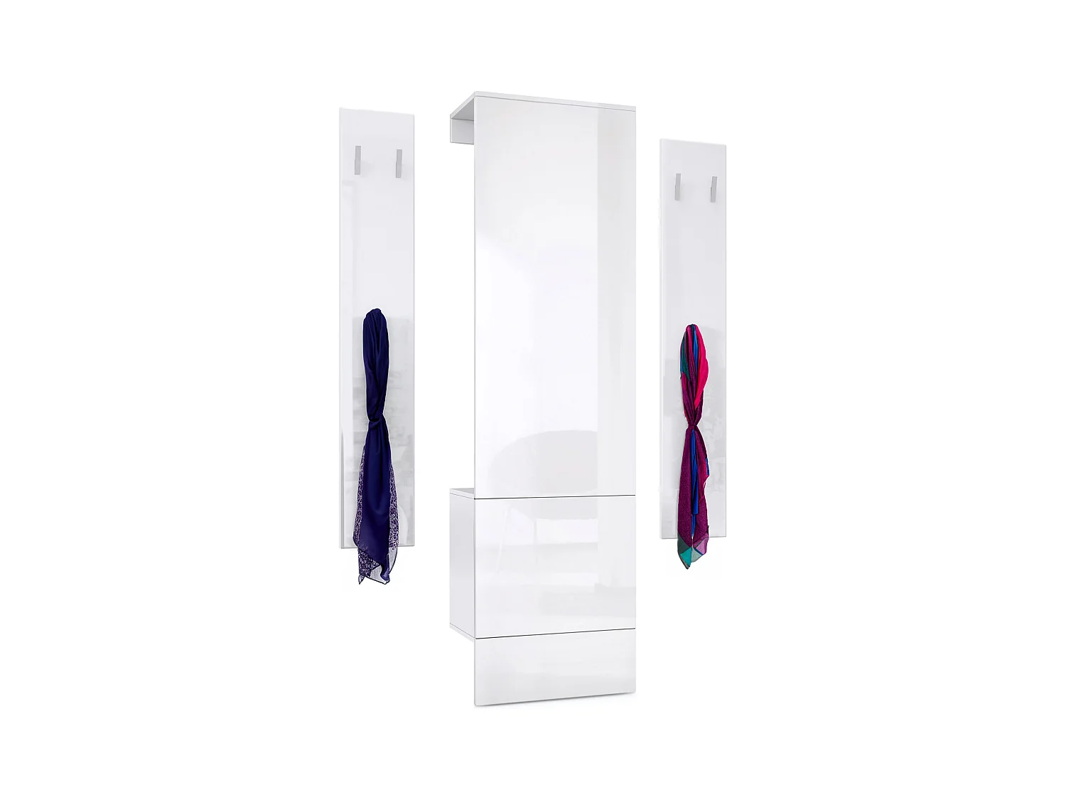 Ensemble d'entrée  Hollywood, comprenant 1 panneau de vestiaire mural, 1 tringle à vêtements et 1 ensemble de panneaux muraux, blanc mat/Blanc brillant