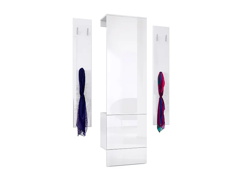 Ensemble d'entrée  Hollywood, comprenant 1 panneau de vestiaire mural, 1 tringle à vêtements et 1 ensemble de panneaux muraux, blanc mat/Blanc brillant