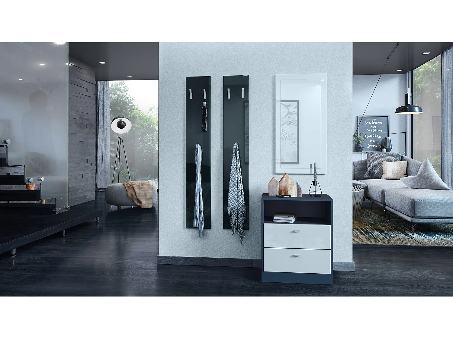 Panneau Mural 140, Fabriqué en Allemagne, Panneau de Vestiaire avec 2 Panneaux, noir haute brillance (je 24 x 140 x 2 cm)