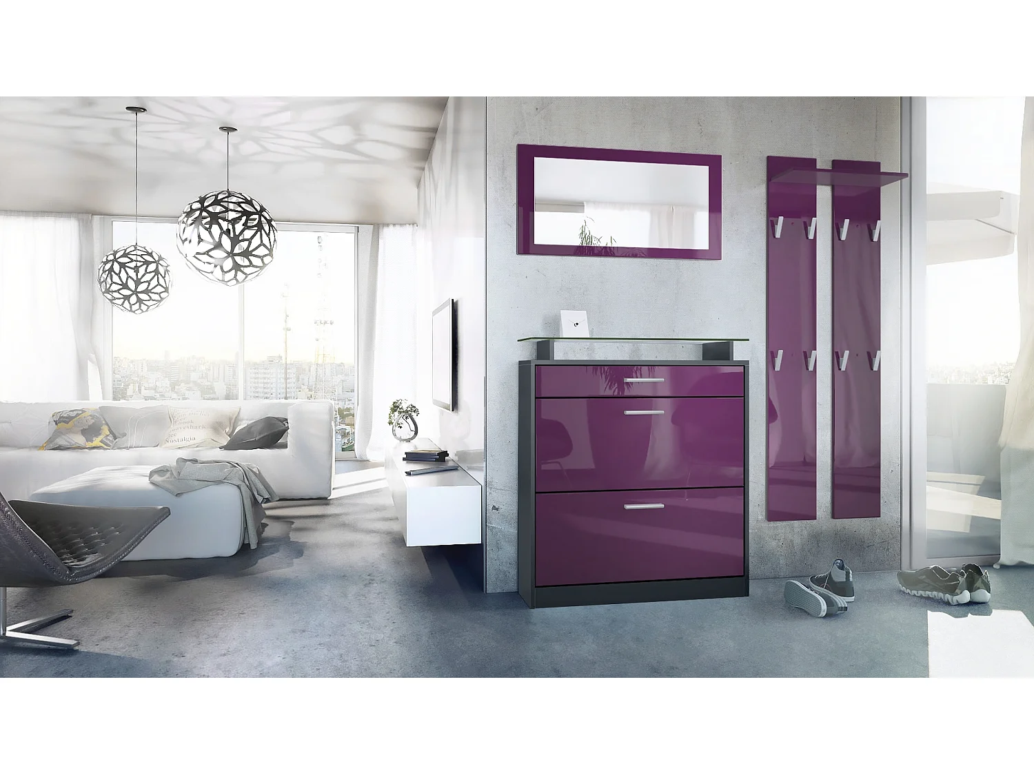 GARDEROBE Loret Front in Brombeer Hochglanz