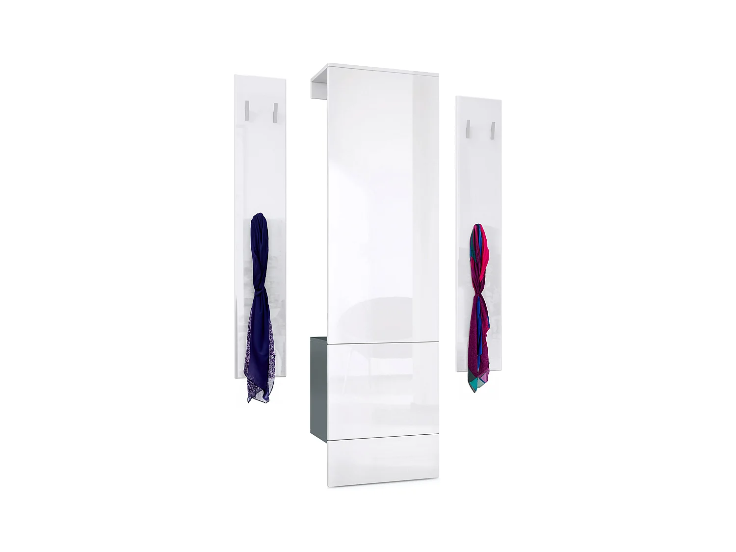 Ensemble d'entrée  Hollywood, comprenant 1 panneau de vestiaire mural, 1 tringle à vêtements et 1 ensemble de panneaux muraux, anthracite mat/Blanc brillant