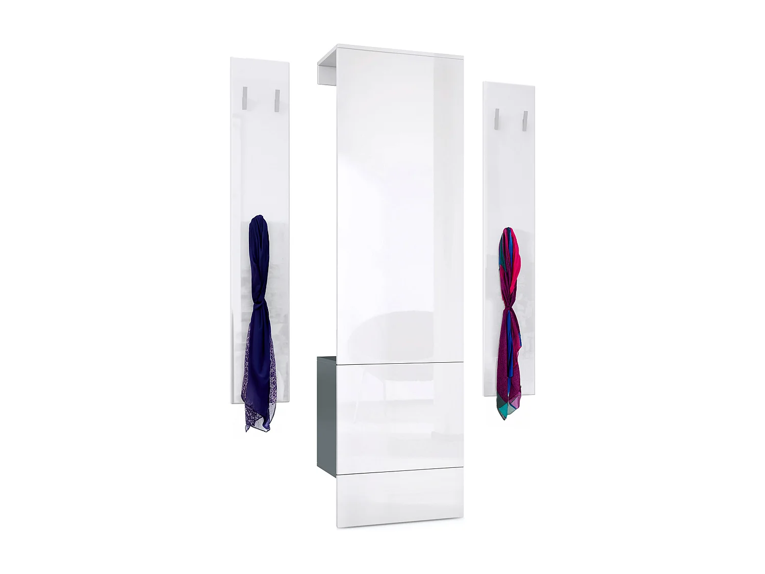 Ensemble d'entrée  Hollywood, comprenant 1 panneau de vestiaire mural, 1 tringle à vêtements et 1 ensemble de panneaux muraux, anthracite mat/Blanc brillant