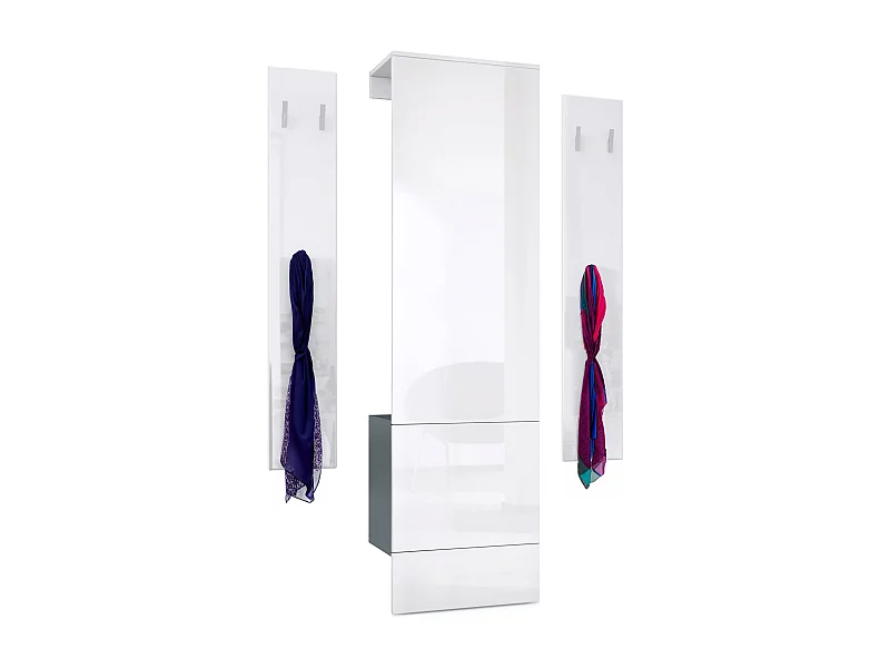 Ensemble d'entrée  Hollywood, comprenant 1 panneau de vestiaire mural, 1 tringle à vêtements et 1 ensemble de panneaux muraux, anthracite mat/Blanc brillant