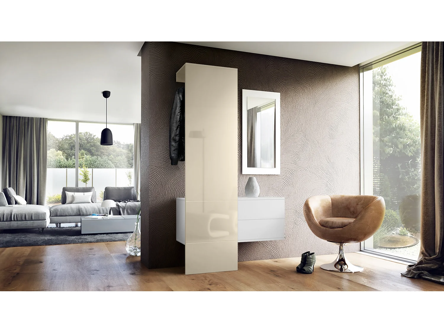 GARDEROBE Carlton Paneel in Creme Hochglanz