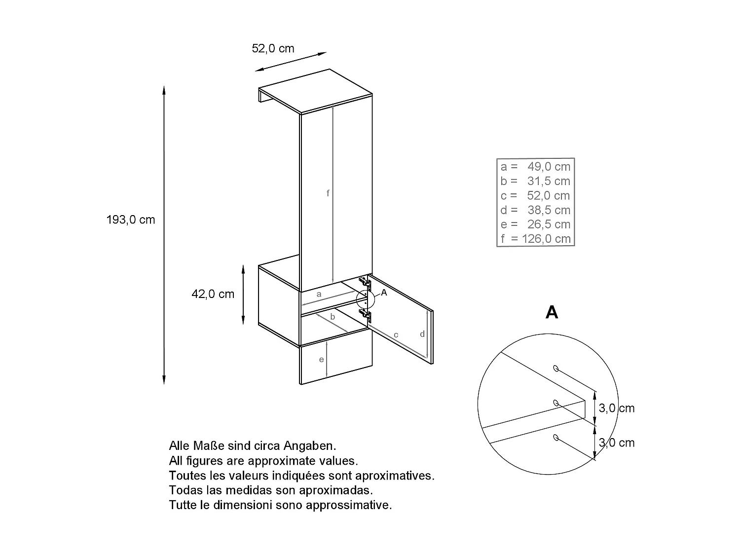 Penderie Carlton Set 5, Meuble d’entrée comprenant 1 panneau porte-manteau avec porte intégrée et 1 tringle, anthracite mat/gris sable brillant (52x193x35 cm)