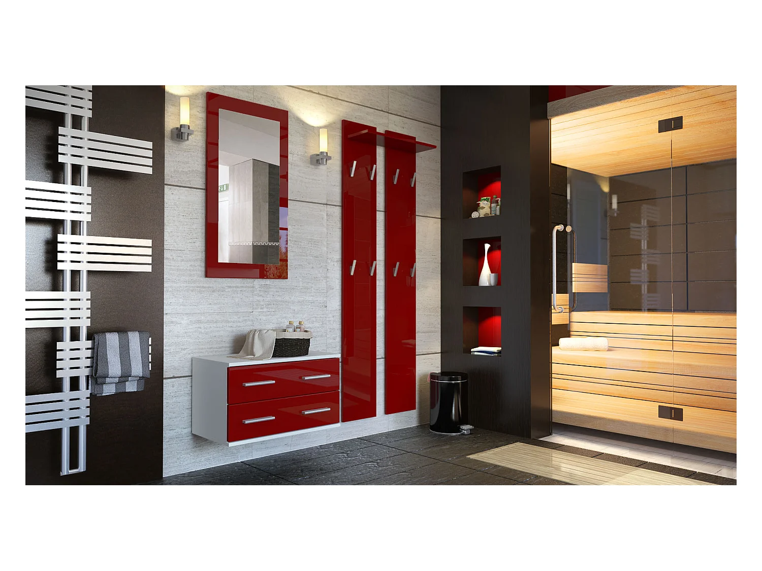 GARDEROBE Kioto Front in Bordeaux Hochglanz