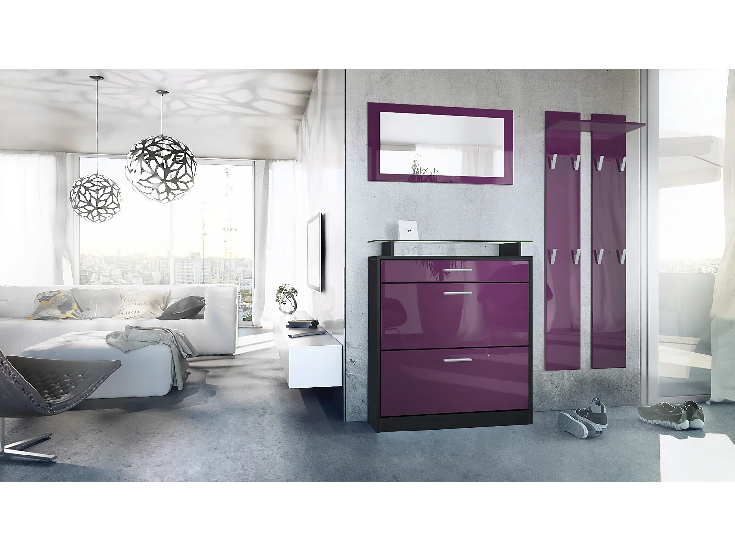 GARDEROBE Loret Front in Brombeer Hochglanz