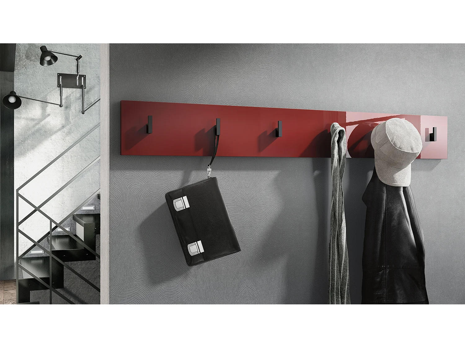 Wandgarderobe Garderobenleiste Garderobenpaneel Linea in Bordeaux Hochglanz