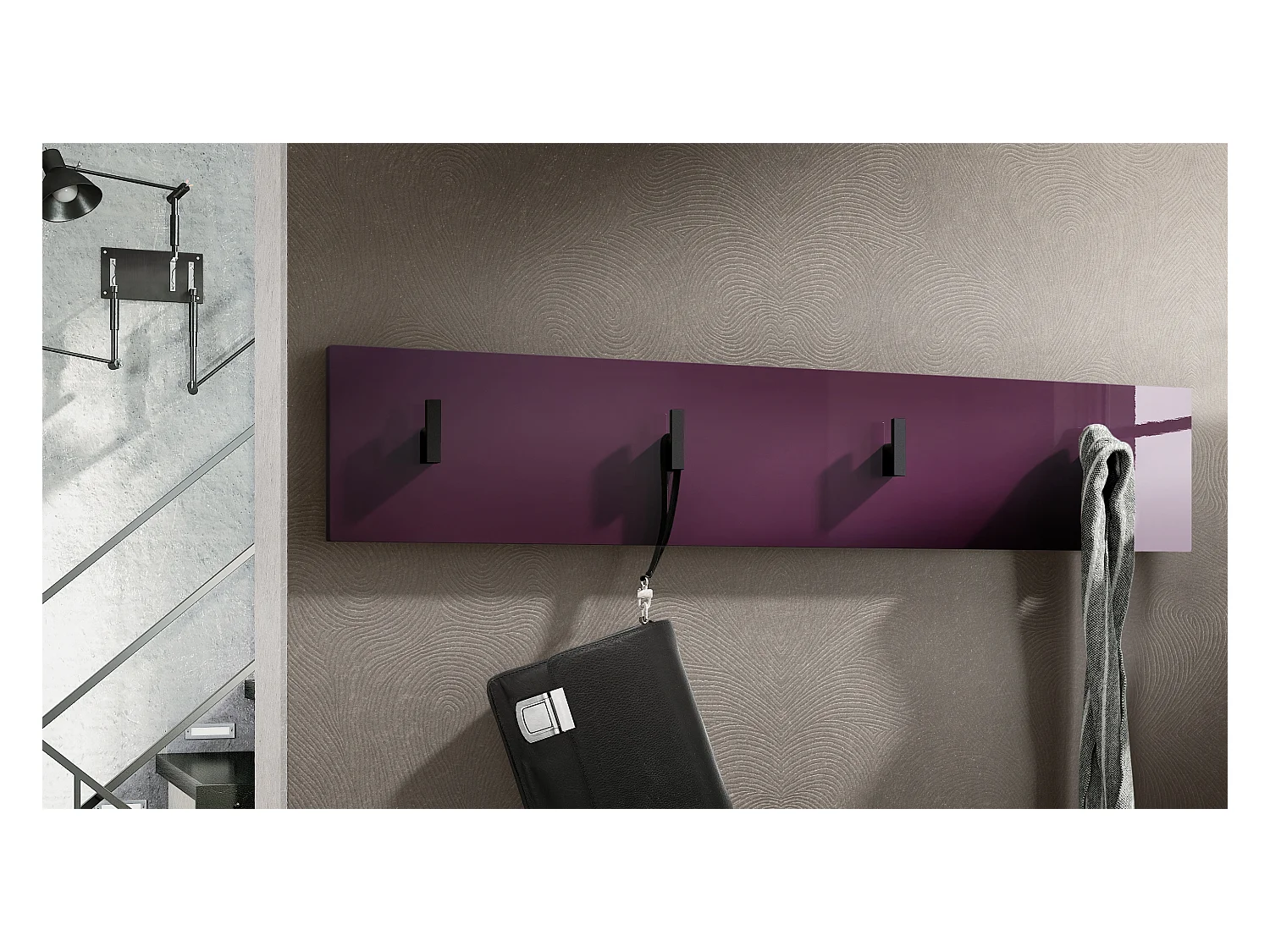Wandgarderobe Garderobenleiste Garderobenpaneel Linea V2 in Brombeer Hochglanz