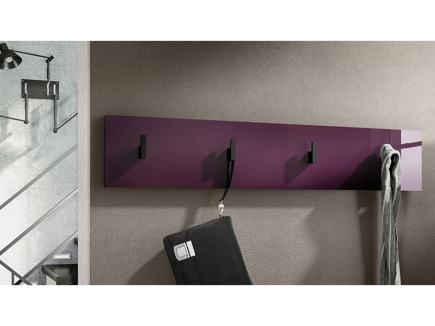 Wandgarderobe Garderobenleiste Garderobenpaneel Linea V2 in Brombeer Hochglanz
