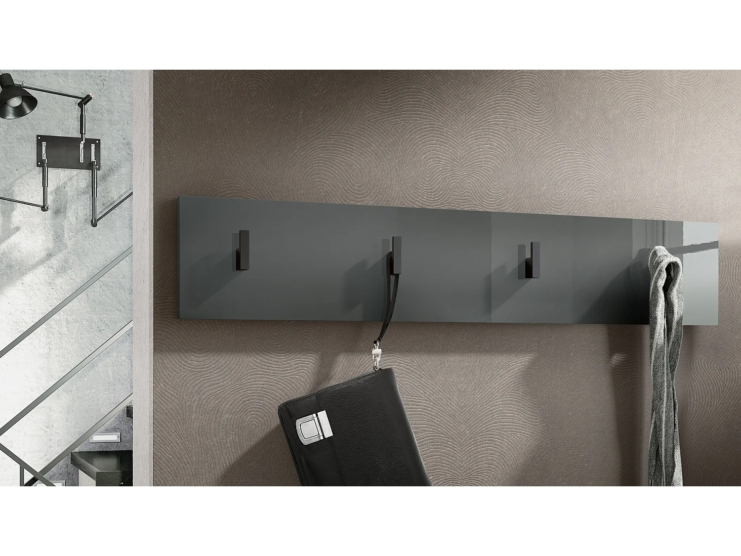 Wandgarderobe Garderobenleiste Garderobenpaneel Linea V2 in Grau Hochglanz