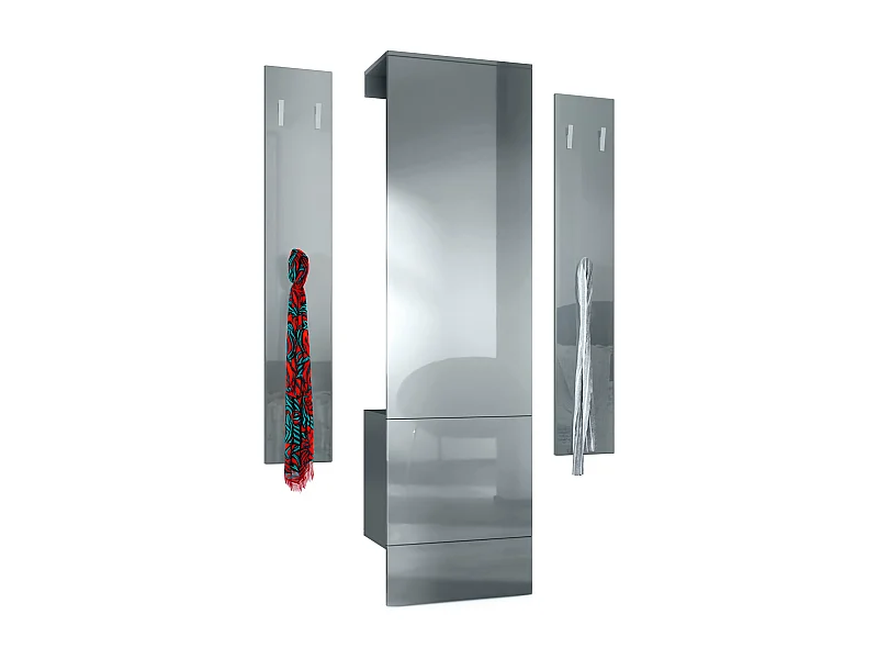 Ensemble d'entrée  Hollywood, comprenant 1 panneau de vestiaire mural, 1 tringle à vêtements et 1 ensemble de panneaux muraux, anthracite mat/gris brillant