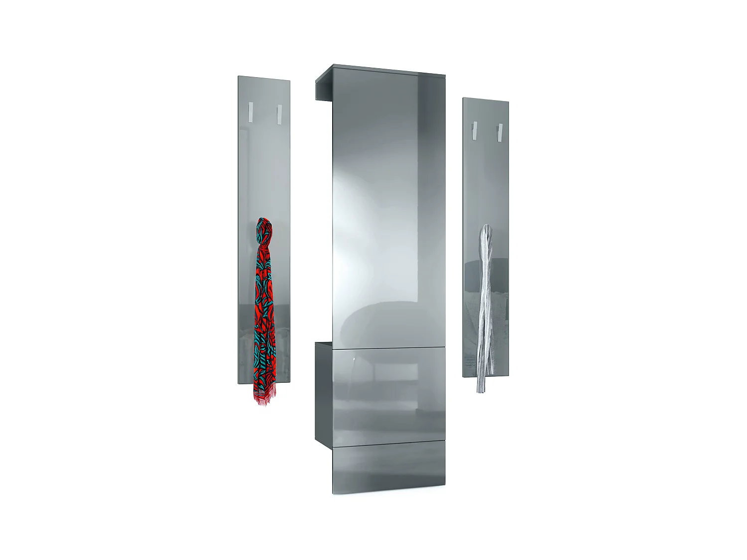 Ensemble d'entrée  Hollywood, comprenant 1 panneau de vestiaire mural, 1 tringle à vêtements et 1 ensemble de panneaux muraux, anthracite mat/gris brillant