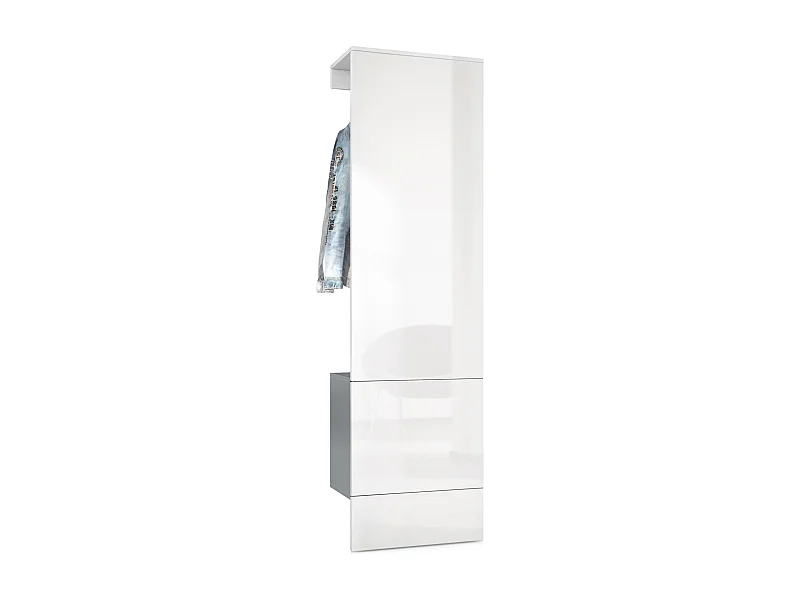 Penderie Carlton Set 5, Meuble d’entrée comprenant 1 panneau porte-manteau avec porte intégrée et 1 tringle, anthracite mat/Blanc brillant (52 x 193 x 35 cm)