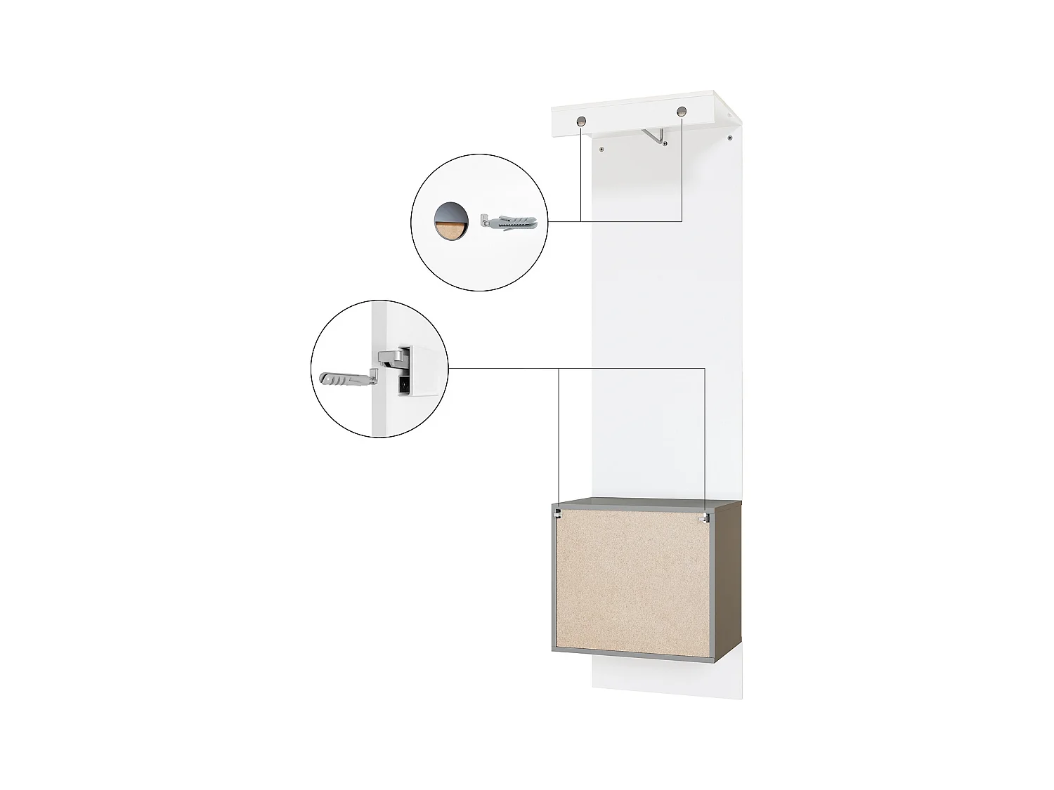 Penderie Carlton Set 5, Meuble d’entrée comprenant 1 panneau porte-manteau avec porte intégrée et 1 tringle, anthracite mat/Blanc brillant (52 x 193 x 35 cm)